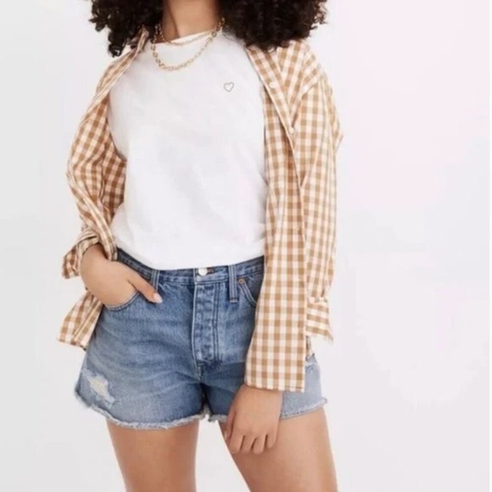Madewell Raw Hem Distressed High Rise Relaxed Denim Shorts Size 25